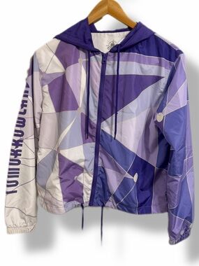 Disney Parks Tomorrowland Purple Geometric Hooded Windbreaker Jacket Small